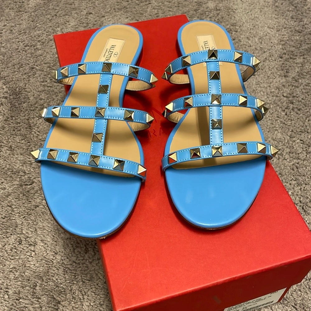 Valentino Rockstud Flat Slide Sandals